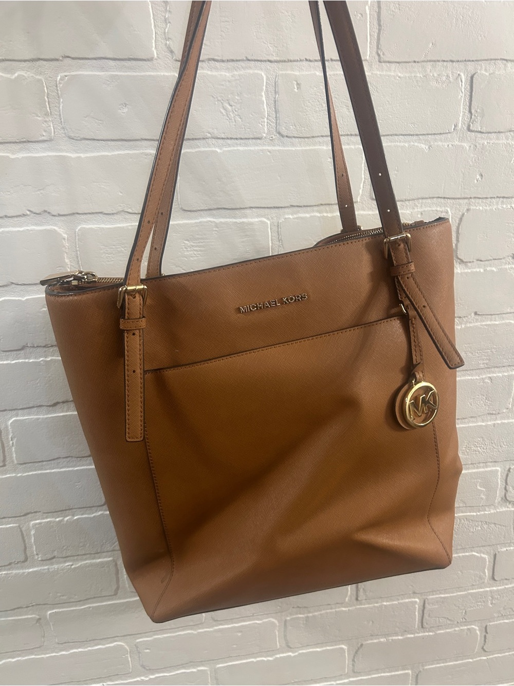 Michael Kors Cognac Leather Tote with Gold Charm